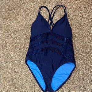 Mossimo navy with lace inlay swimsuit